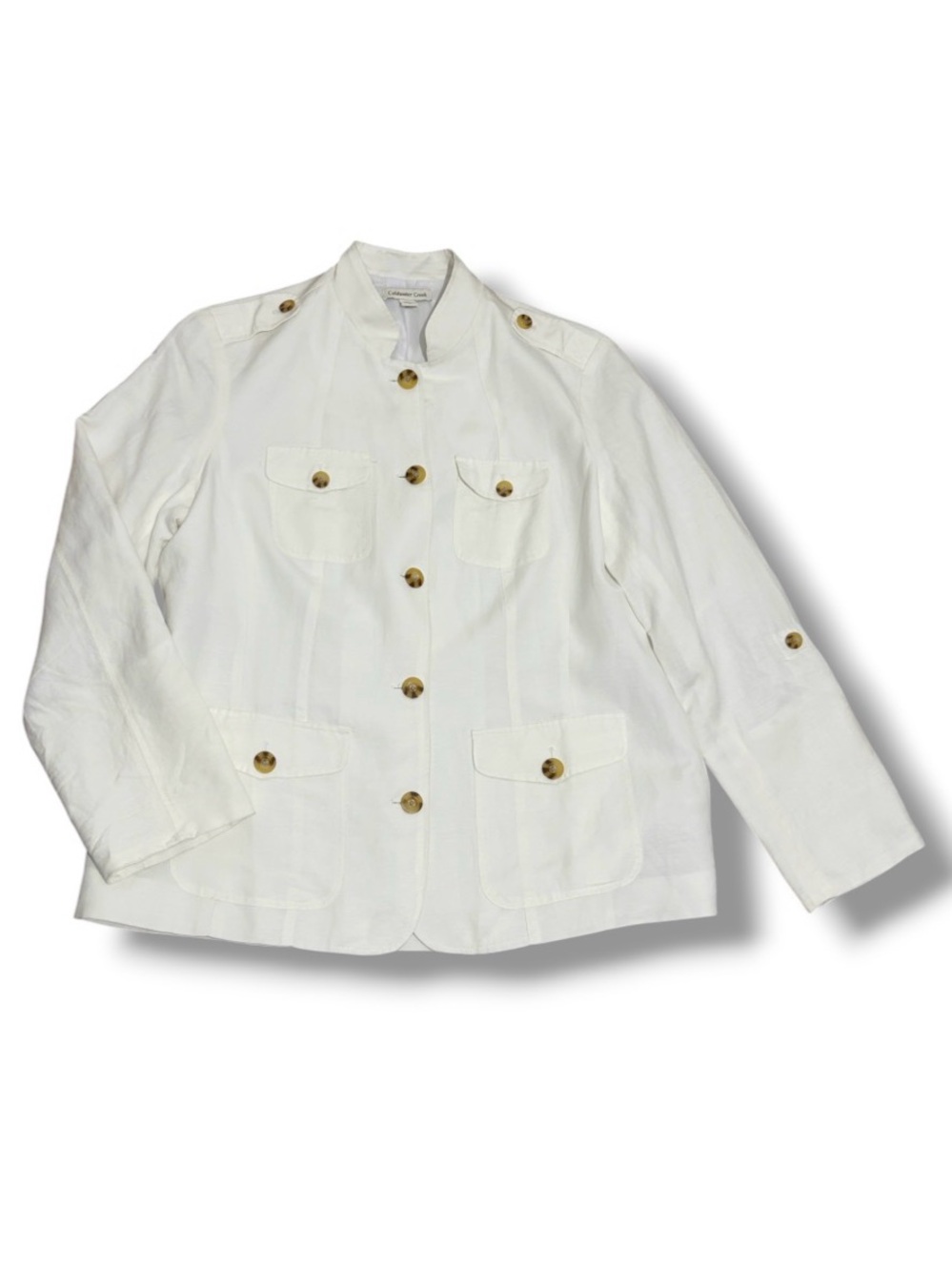 Coldwater Creek Women's Linen Jacket Size 16 White Military Safari Old Money